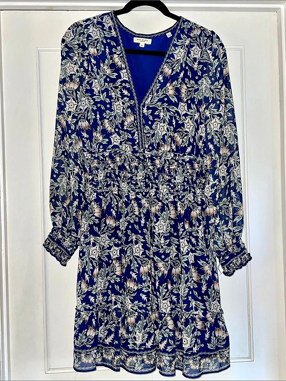 Max Studio London Floral Mini Dress in Blue & White